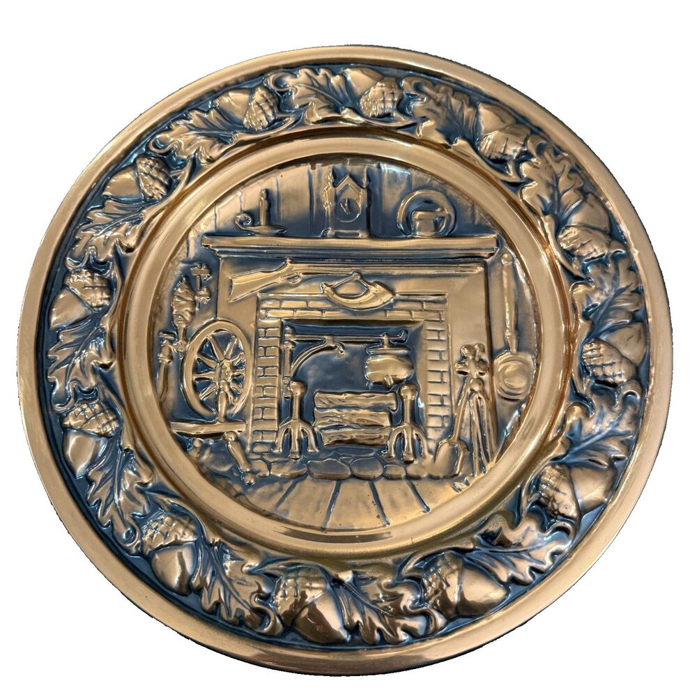 Vintage Coppercraft Guild Colonial Fireplace Copper Wall Hanging Plate 10.5 inch